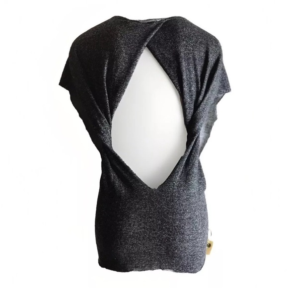 Anthropologie Sparkle & Fade Top Open Knot Back-  Gray Black Mix -Size M - Picture 4 of 9